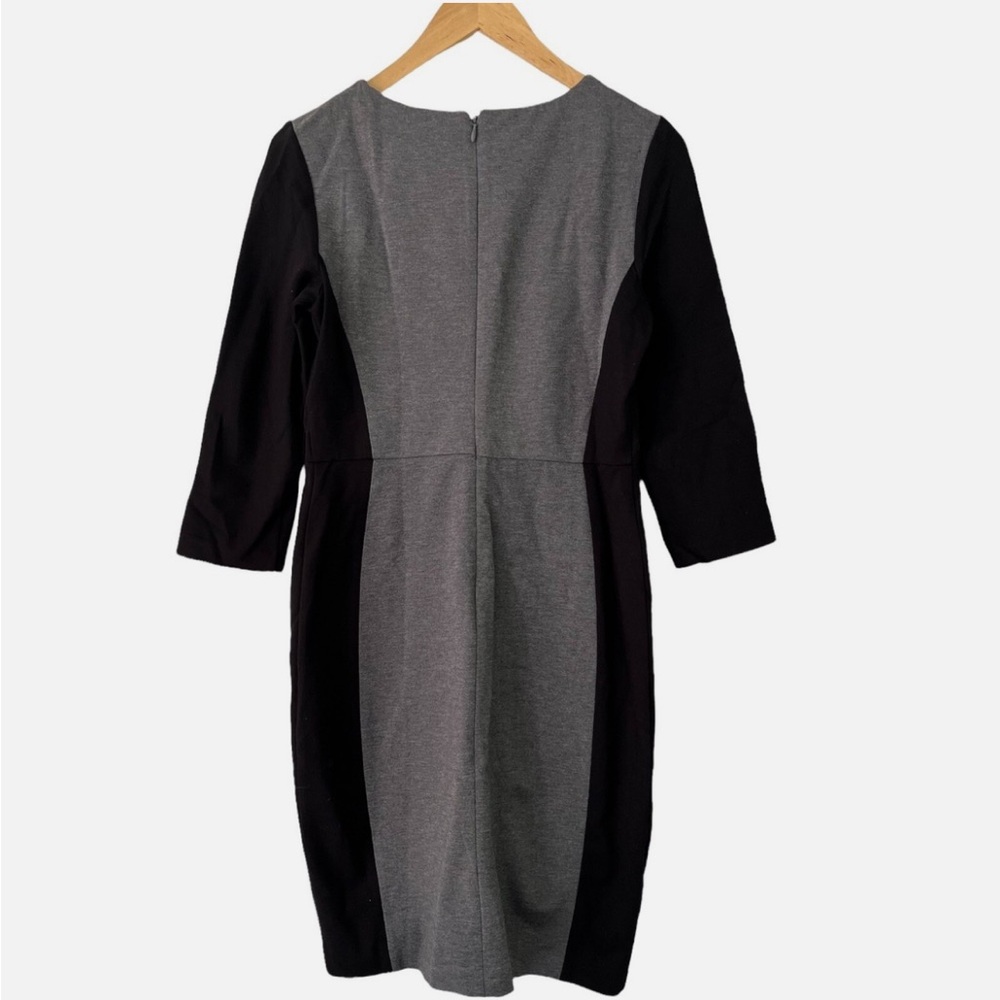 Talbots •Grey Black Colorblock Ponte Knit Long Sleeve Knee Length Sheath Dress 8 - Picture 3 of 4